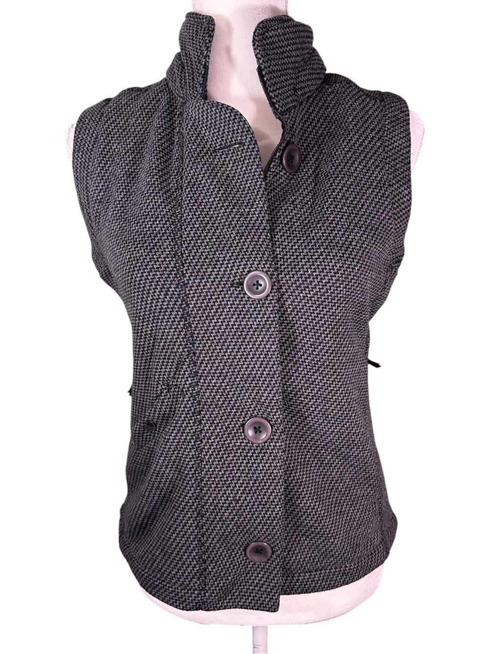 Royal Robbins Gray Tweed Fleeced Button Front Vest High Collar Small